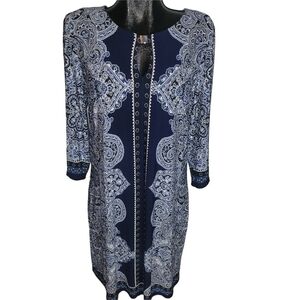 Laura Navy and White Paisley Print Long Sleeve Shift Dress XL